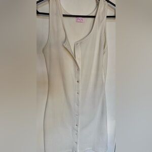 Pink Lily Ivory Sleeveless Button-Down Shirt Dress